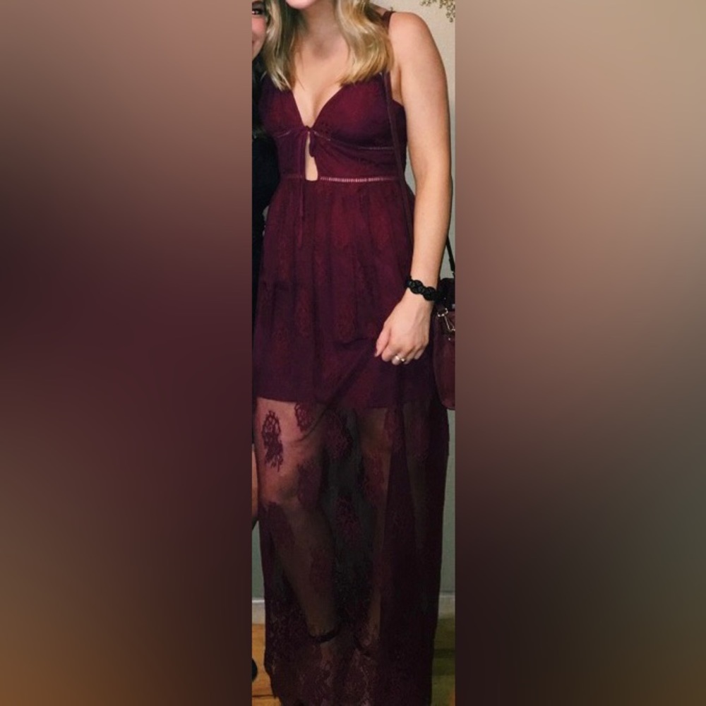 Burgundy Lace Maxi Dress